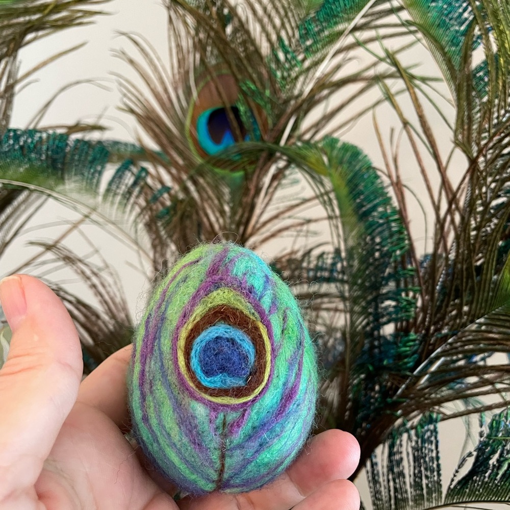 Hand crafted artisan needle felted wool egg unique spring decor collectible
